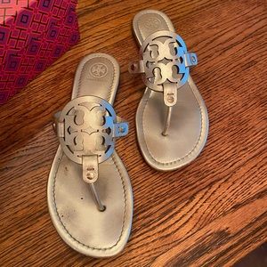 Tory Burch Gold Leather Miller Sandals